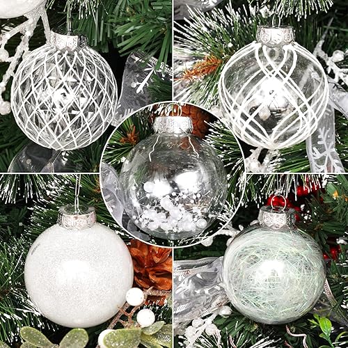 Miniatura 3 de Juego de adornos de bola de Navidad, 20 unidades, grandes, transparentes, inastillables, 3.150 in3.15 pulgadas, adornos de Navidad blancos para