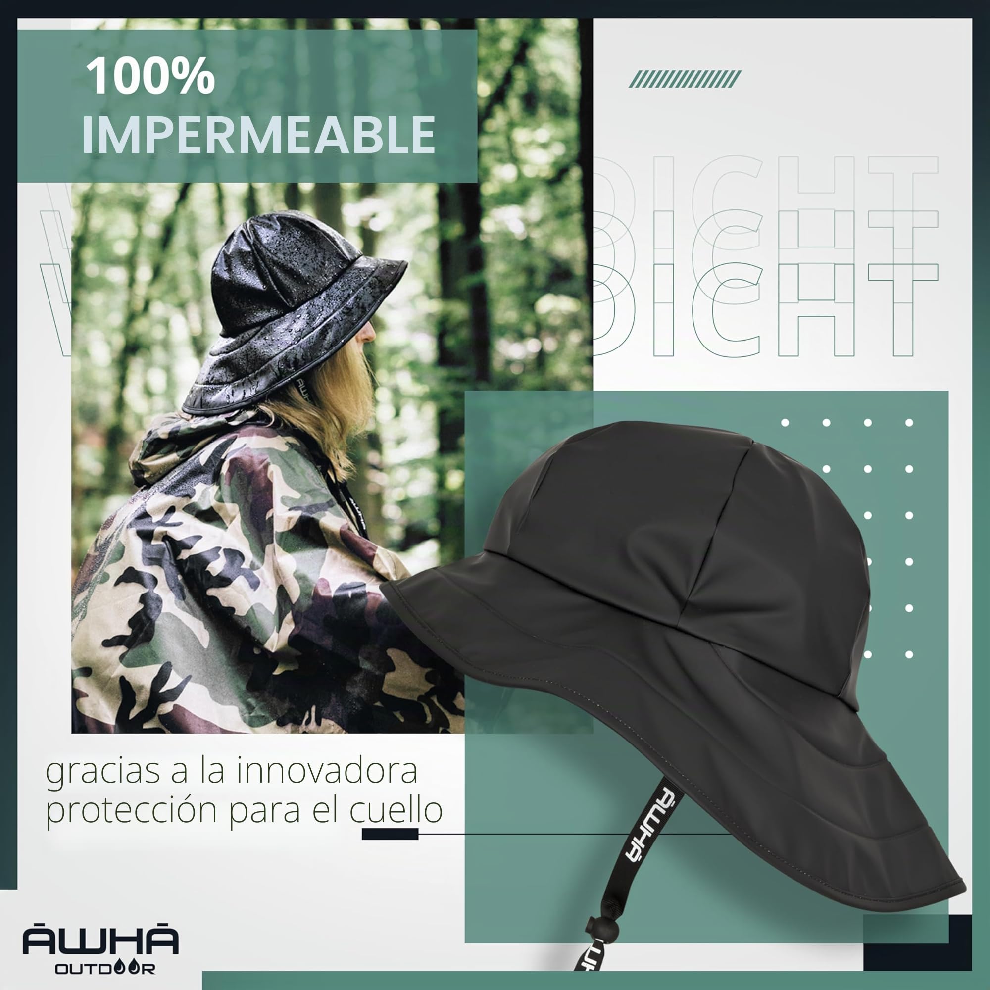 AWHA Souwester, sombrero de lluvia, gorra impermeable con ala ancha y orejeras