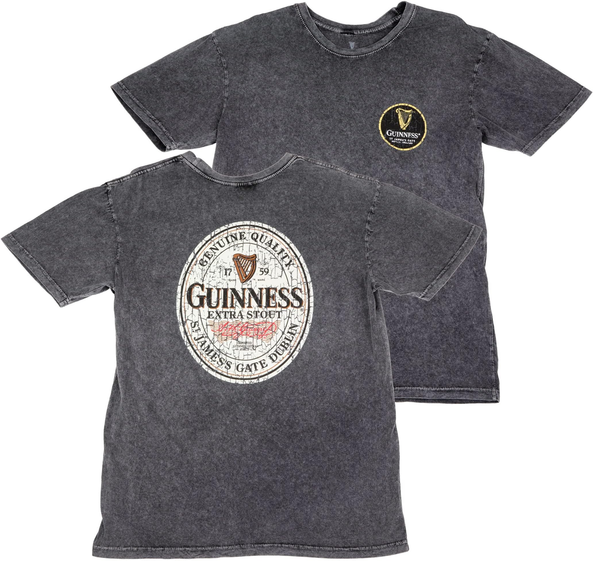 Guinness Extra Stout Marble Wash Label Front & Back Print T-Shirt