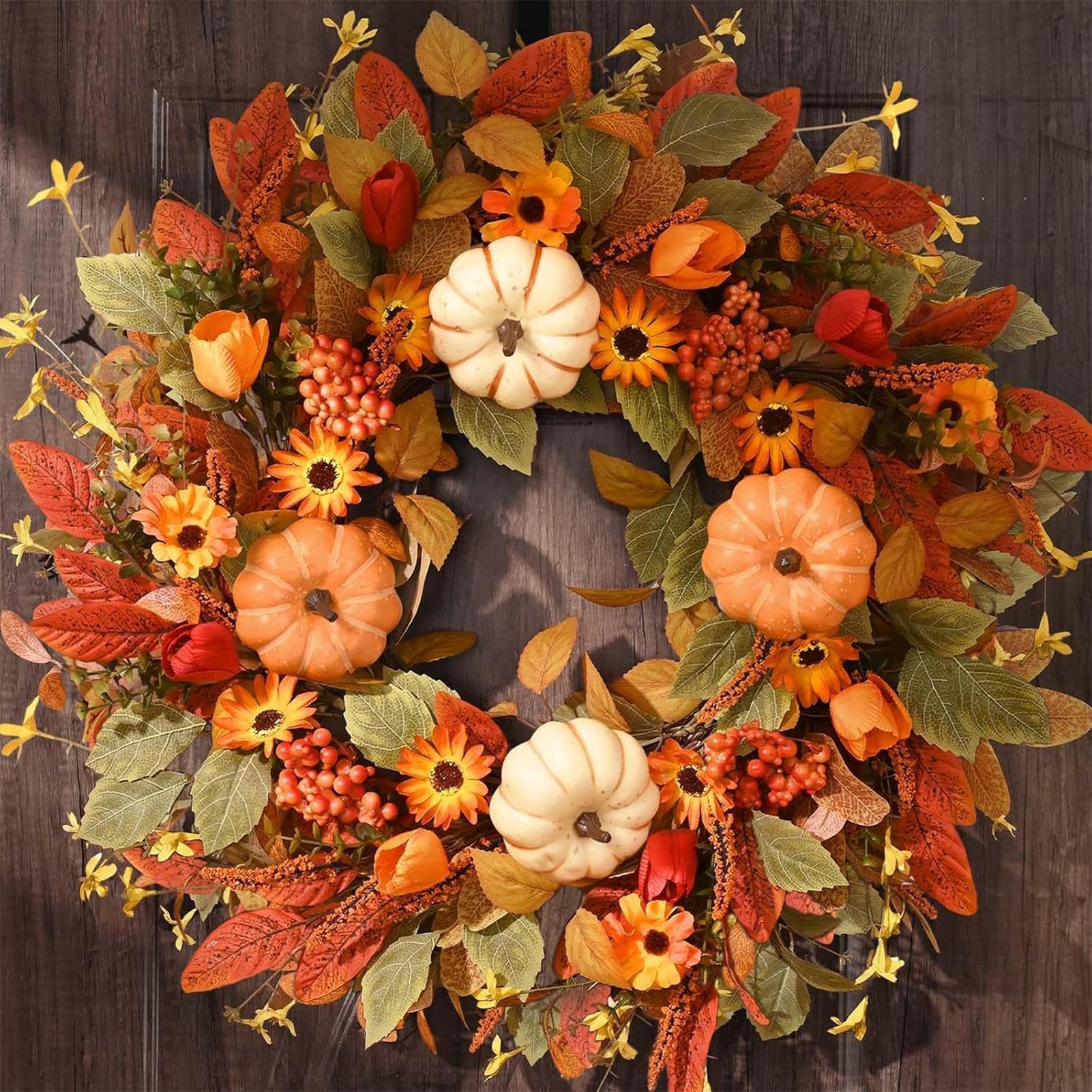 Fall Wreaths for Front Door - 45 cm Pumpkin Harvest Decor, Outdoor Hanging