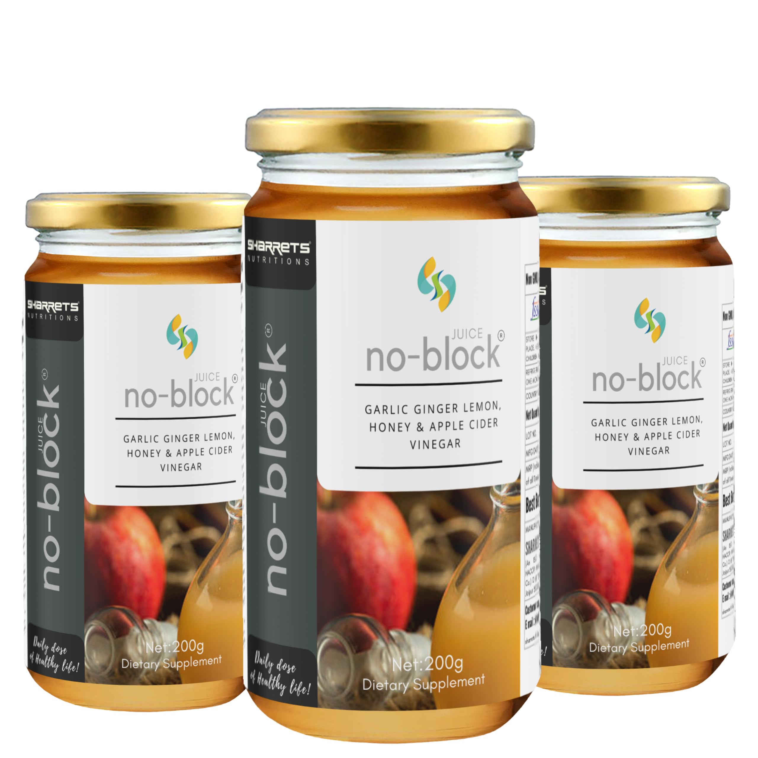 SHARRETS No Block Juice 200 Ml X 3-Apple Cider Vinegar, Garlic, Ginger, Lemon, And Honey Blend-Without Preservatives (B01CSJEIT4) Amazon Price History, Amazon Price Tracker