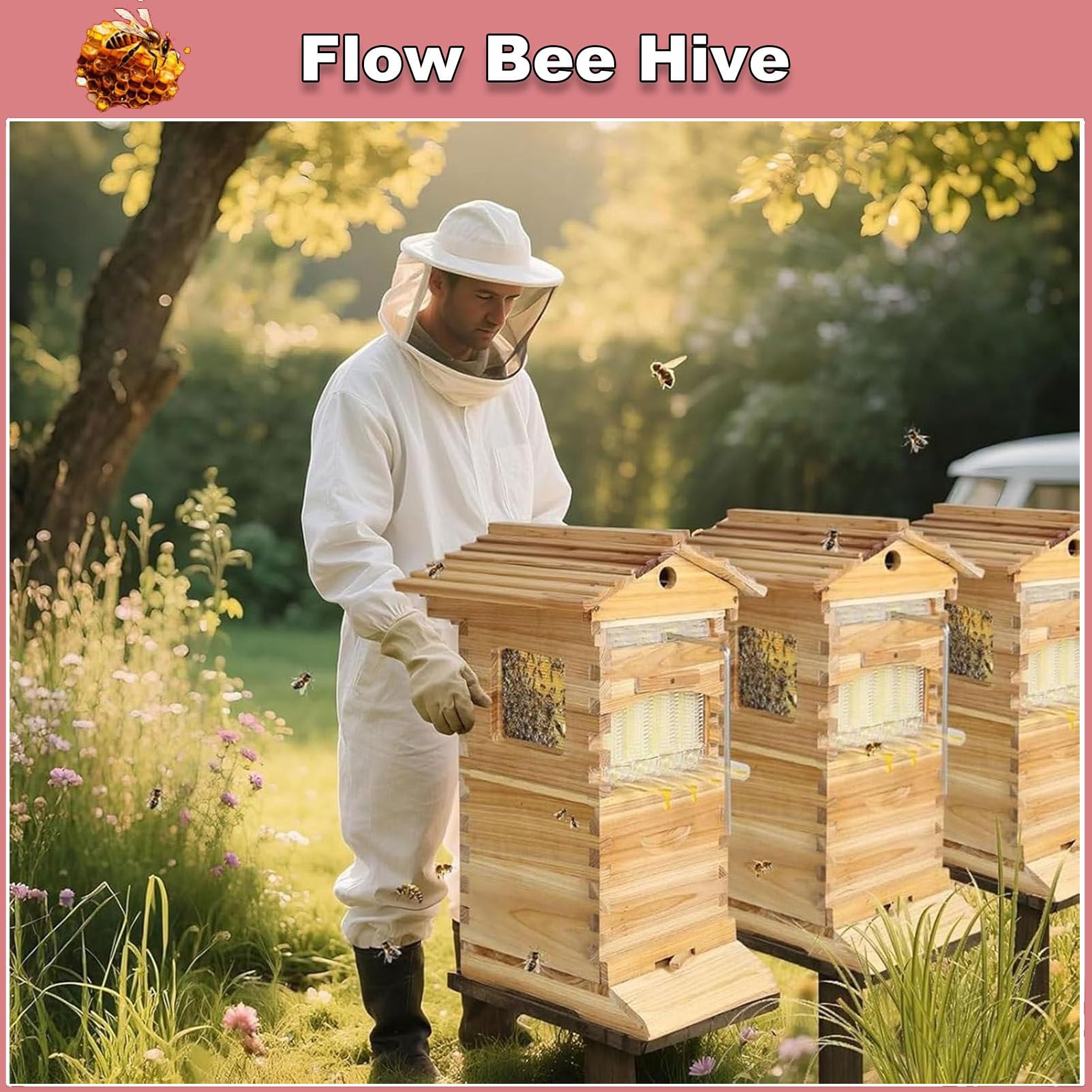 Imker-Starterset, Flow Hive Bienenstock, komplettes, wachsüberzogenes Bienenstock-Set mit Honigschleuder, Keine Störung der Bienen nötig, geeignet für Anfänger