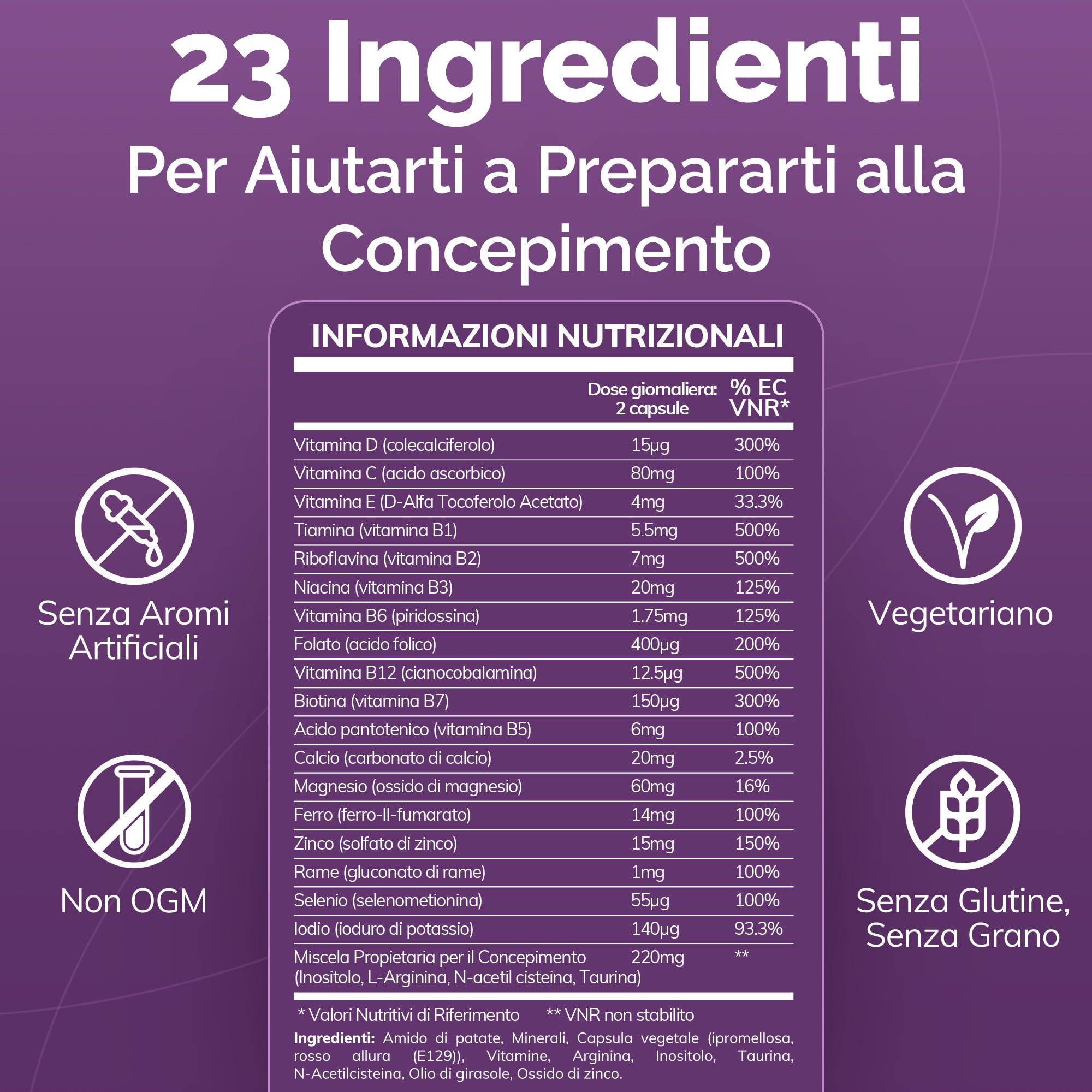 Conceive Plus Supplementi di Fertilità per le Donne, Favoriscono l'Equilibrio Ormonale, Calcio, Vitamina D, Acido Folico, Mio-Inositolo - Vitamine Prenatali per le Donne - 30 Giorni, 60 Capsule