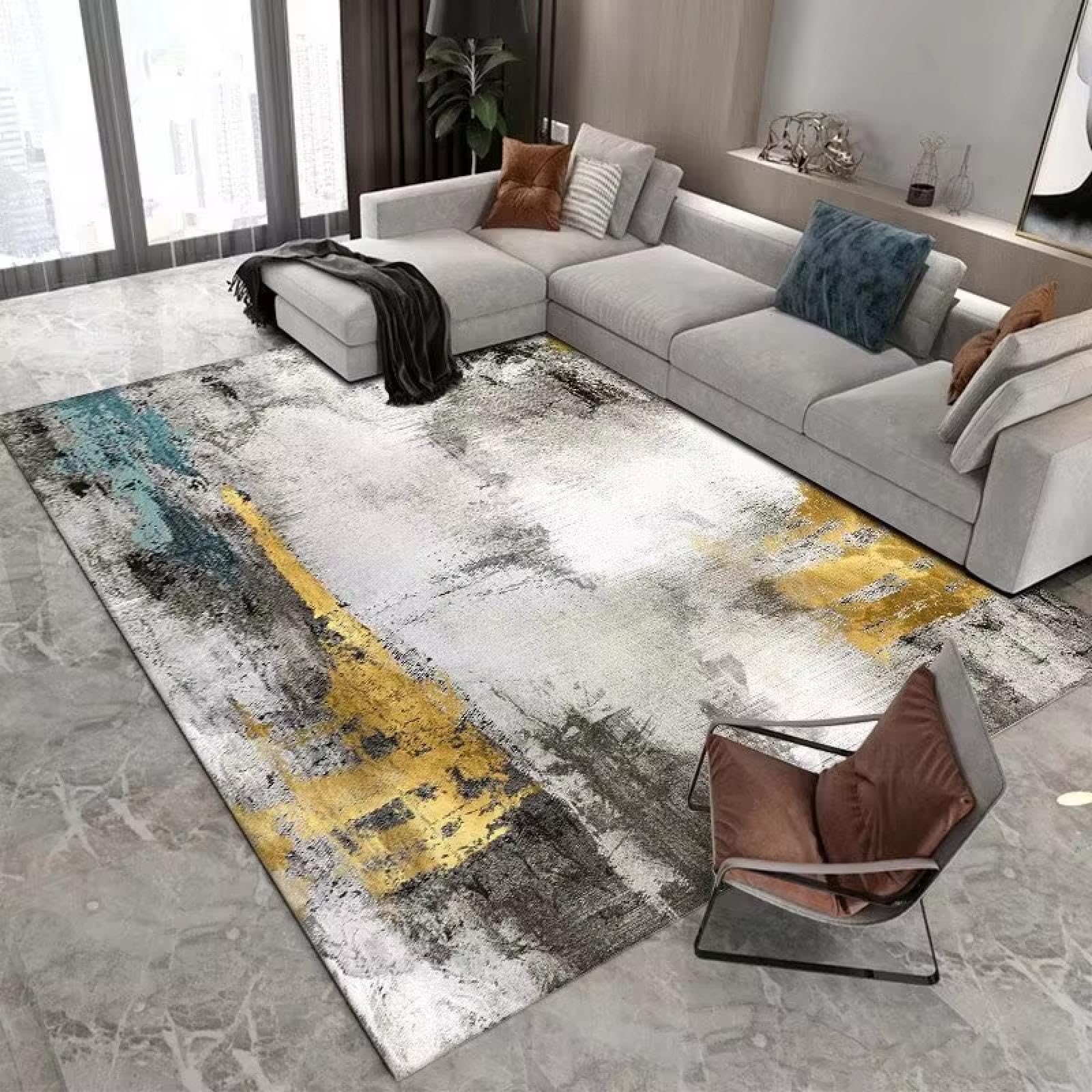 Tapis imprimé géométrique salon 80x120cm lavable pour décoration chambre moderne
