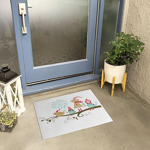 Miniatura 5 de Lunarable Tapete de Navidad, disfraces de animales alegres en la rama del árbol en invierno, tapete decorativo de poliéster con respaldo