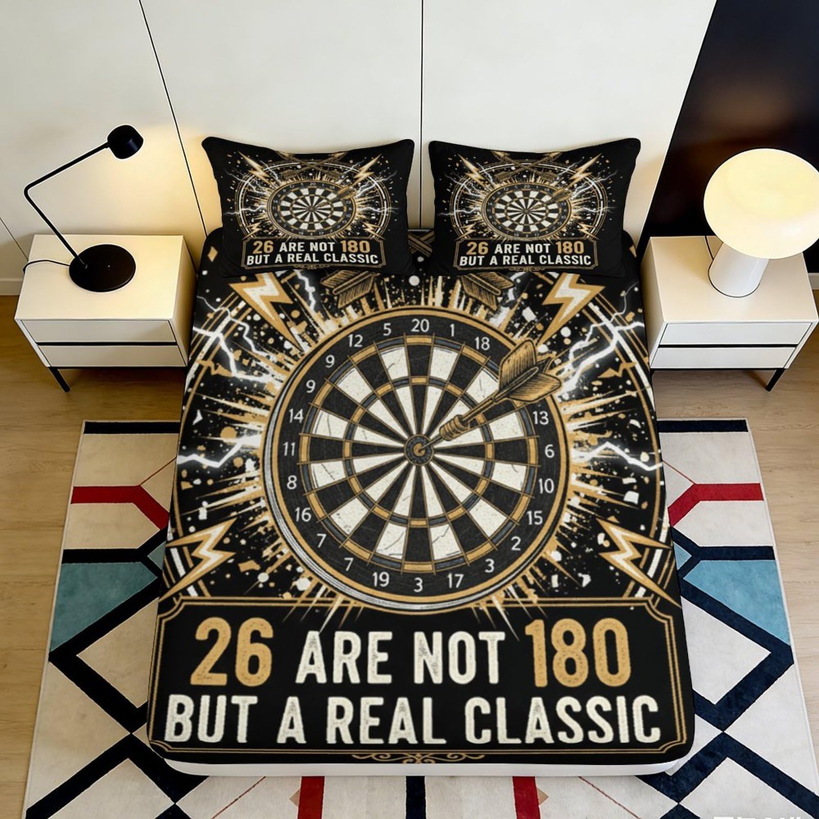 3D Printed Dartboard Fitted Sheet Microfiber Deep Pocket Bedroom Bedding Dartboard Mattress Fitted Cover Non-Slip Elastic Hem 200x200x25cm 90x200x25cm
