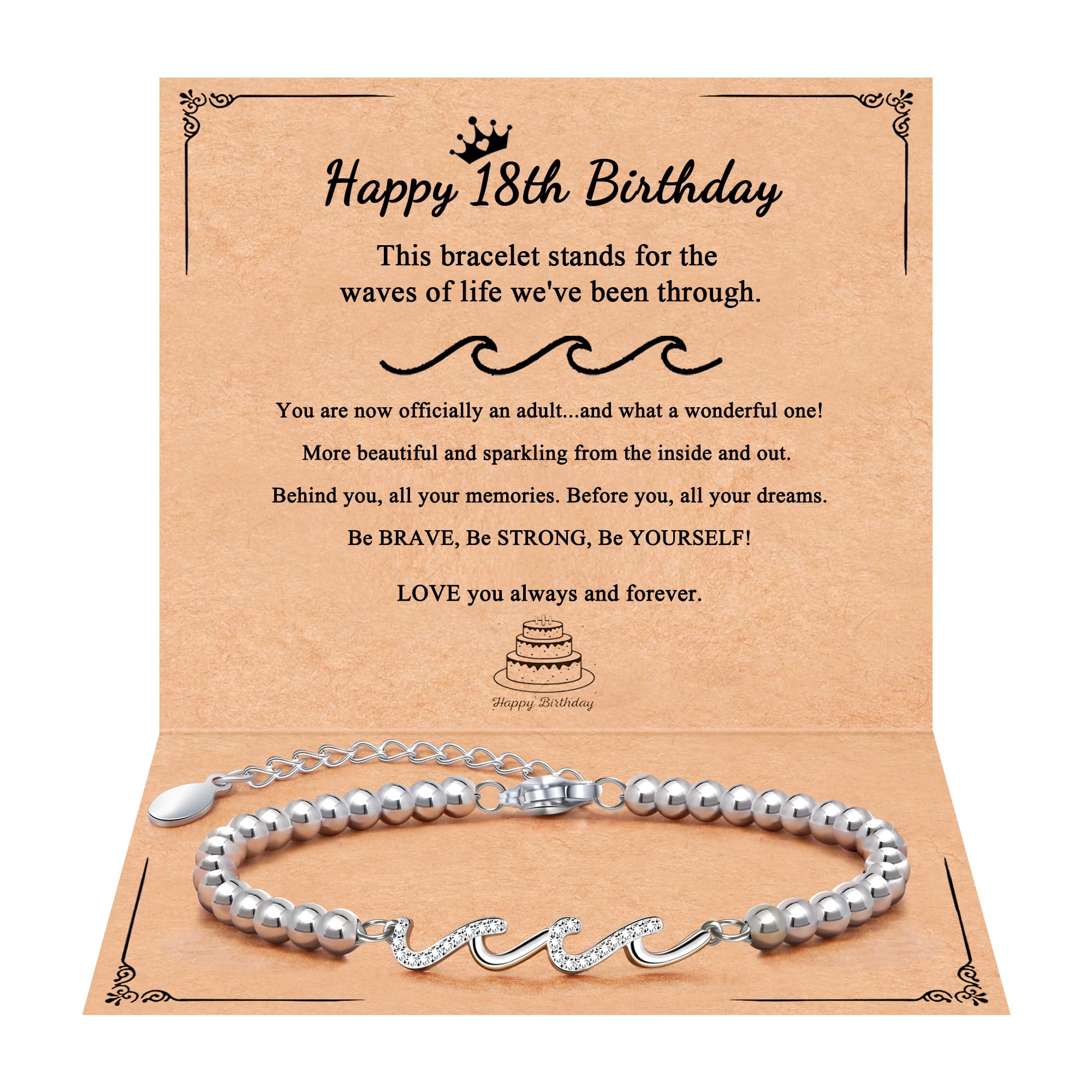 QWNHONEY Waves of Life Bracelet Inspirational Birthday Gifts for Bestie Sister 16th 18th 21st 30th 40th 50th 60th Birthday Gifts for Women