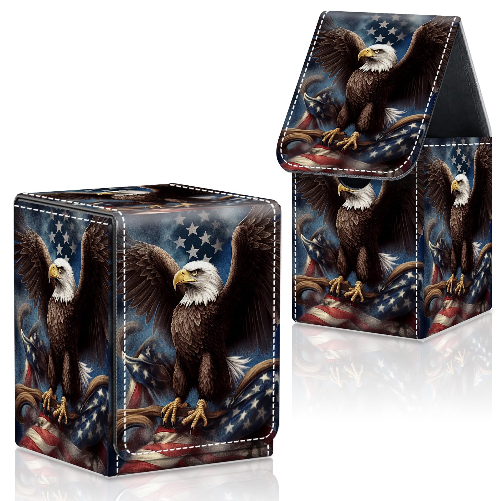 CAPAUNVDA Card Deck Box for MTG Commander Trading Cards with Magnetic Closure,Premium Card Storage Box Case Cover for MTG TCG CCG Magic Cards,America Flag Eagle