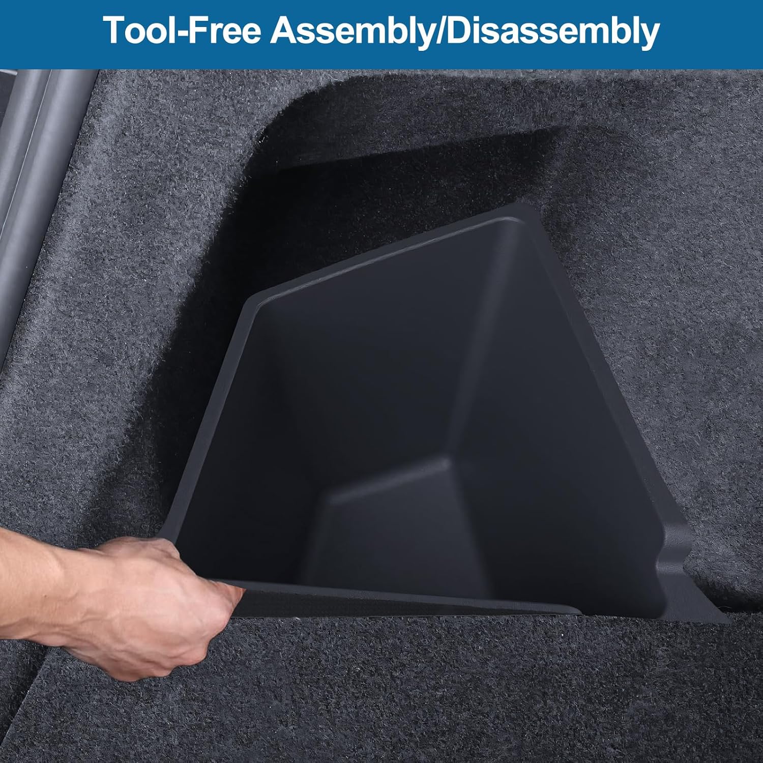 for Model Y Juniper Trunk Storage Bins with Lids 2PCS Trunk Rear Side Cargo Organizer Boxes Custom Fit Model Y Juniper Interior Accessories 2025 2026 Black TPE Waterproof