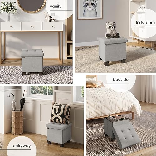 Miniatura 328 de Otomana plegable para dormitorio o sala de estar, con contenedores de almacenamiento, reposapiés para el extremo de la cama, soporta hasta 660 lb,