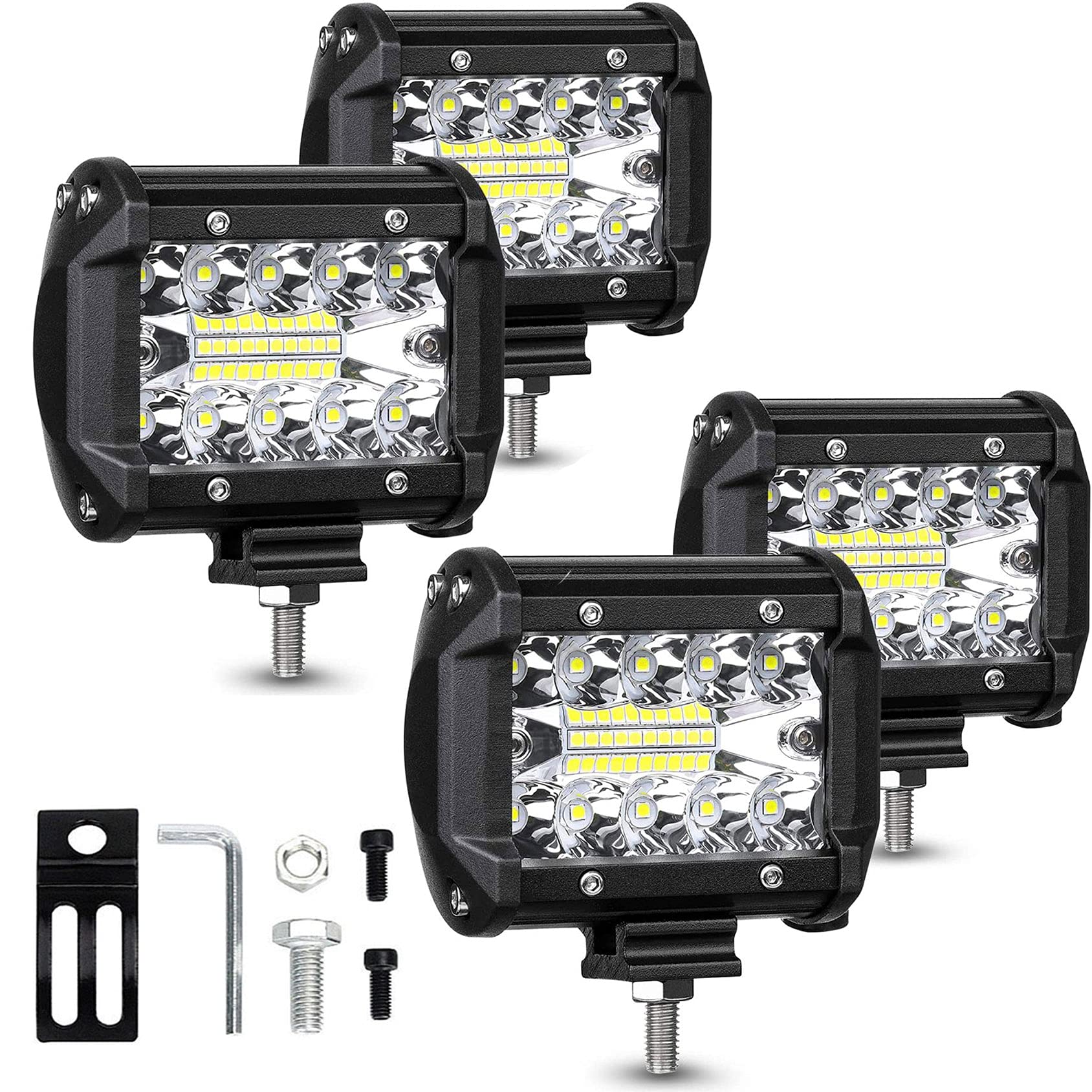 4 Inch 240W Quad Row LED Pods 12960LM Spot Flood Combo Off Road Light Bar for Pickup Truck ATV UTV SUV Boat