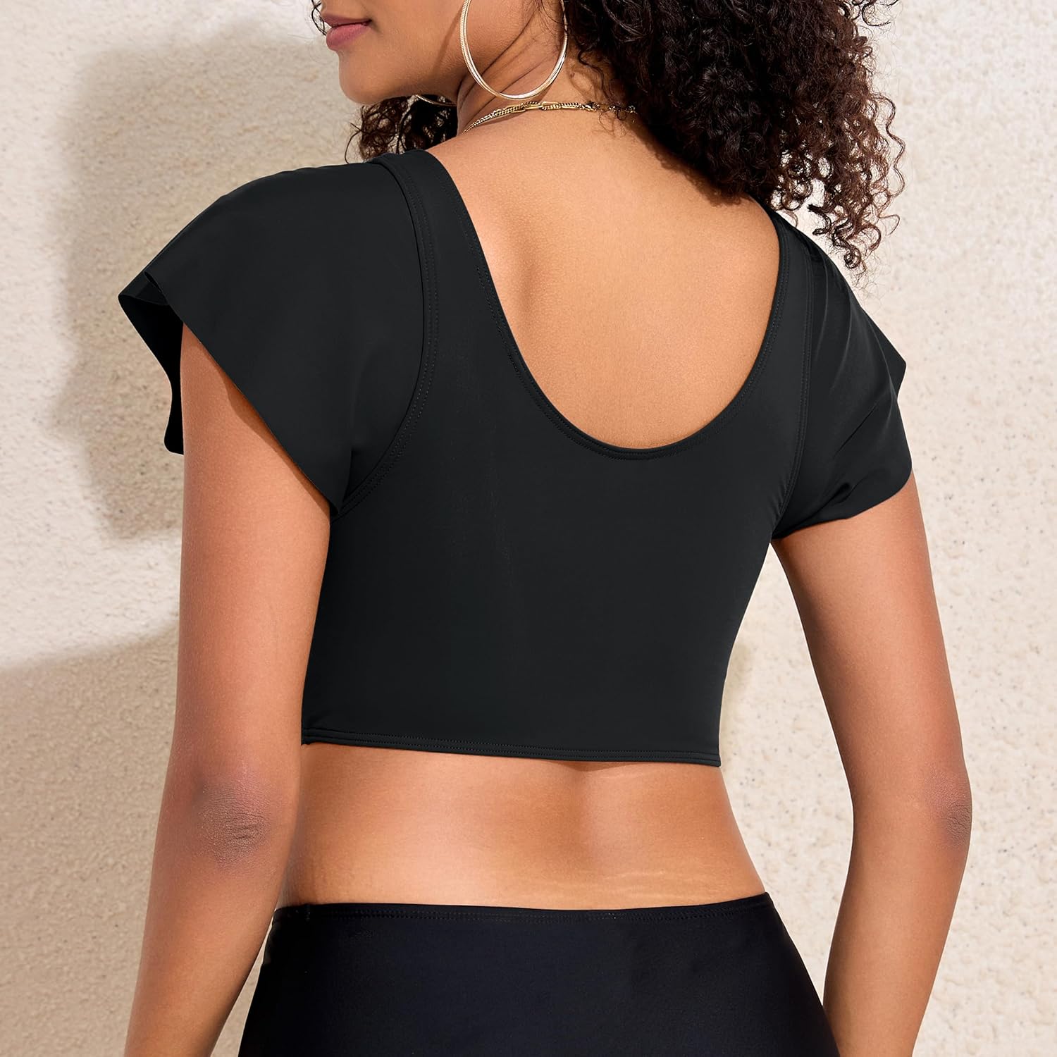 Hilor Women's Underwire Bikini Tops Short Sleeve Tankini Bathing Suits Front Twist Push Up Swimsuit Top Only - Image 5