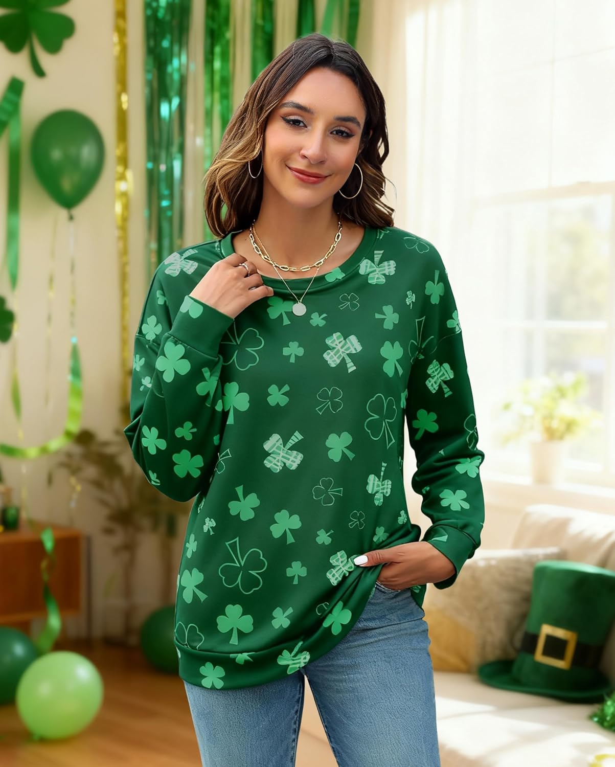 MYHALF St Patricks Day Sweatshirt Women Shamrock Long Sleeve Irish Festival Holiday Tee Short Sleeve Causal Top - Image 2