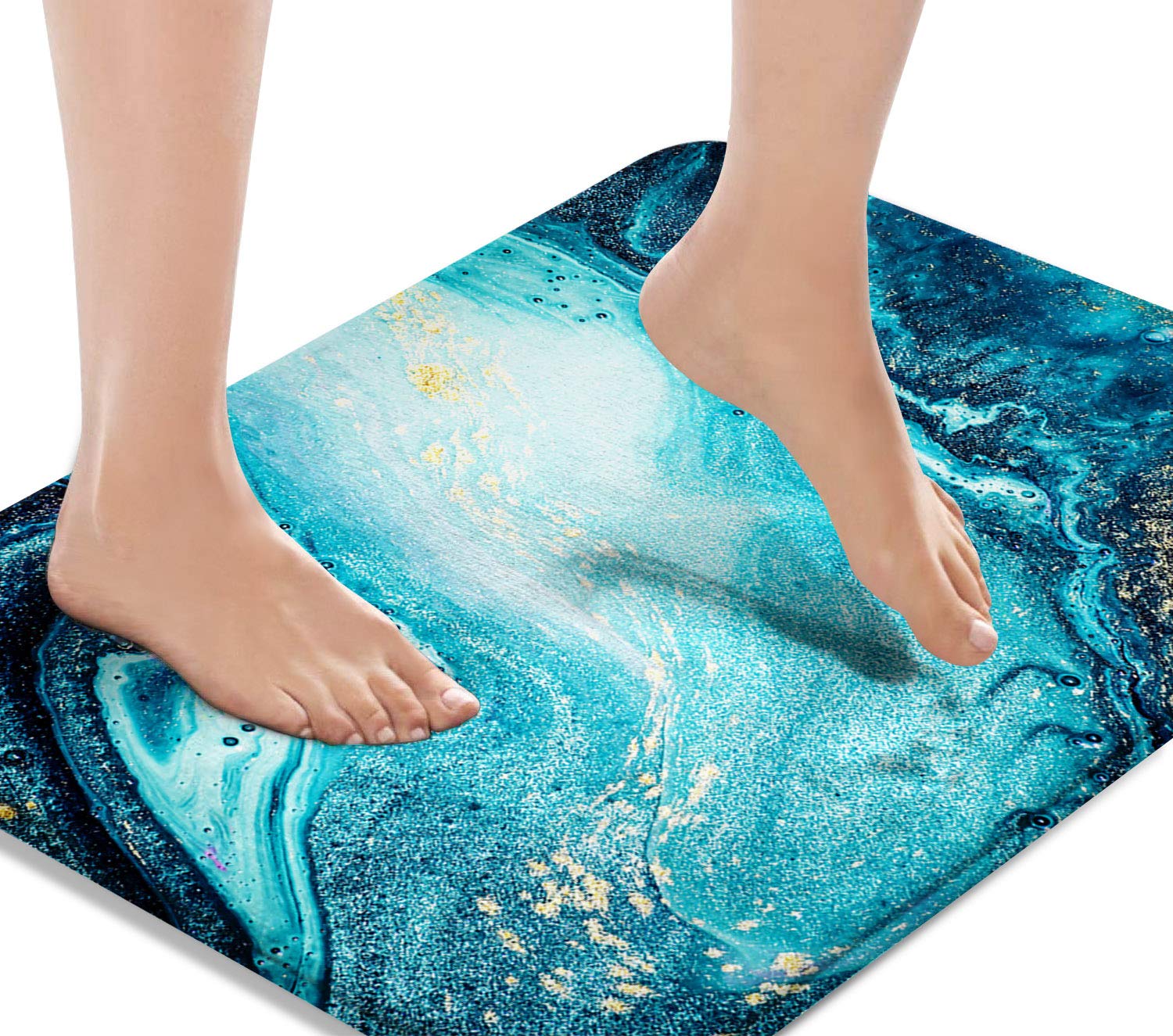 Britimes Bath Mat for Bathroom, Bathroom Mats Rugs No Silp, Turquoise Marble Texture Washable Cover Floor Rug Carpets Floor Mat Bathroom Decorations 20x32 Inches for Kitchen Bedroom Indoor