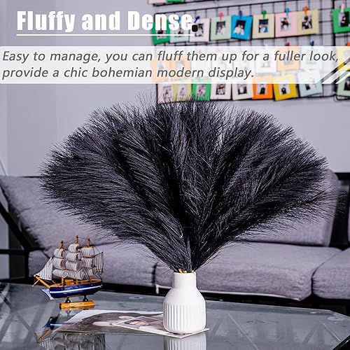 Miniatura 4 de Decoración de hierba de pampa sintética negra y marrón, hierba artificial de pampa, pequeña hierba de pampa, arreglo floral de pompas esponjosas