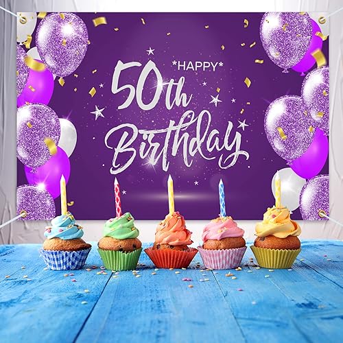 Miniatura 5 de HAMIGAR Fondo de pancarta de feliz cumpleaños 50 de 6 x 4 pies, decoraciones de cumpleaños de 50 años, suministros de fiesta para mujeres