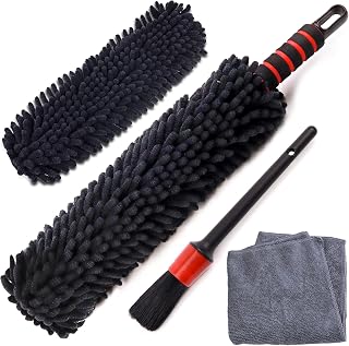 Microfiber Wheel & Rim Brush with 2 Replaceable Covers Multipurpose Auto & Car Detailing Tool, Bendable Soft Chenille Microfiber Wheel Detailer, Interior Duster (Microfiber)