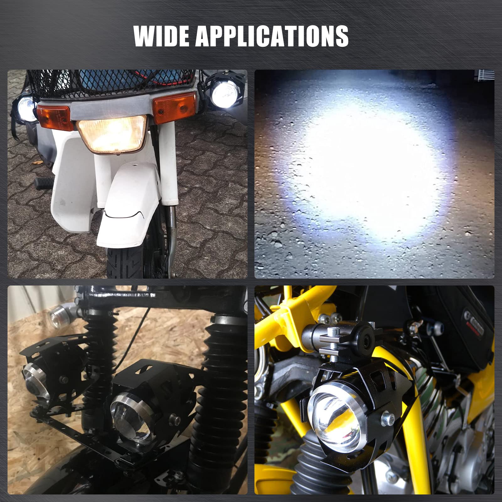 Biqing Faretti LED Moto,U5 12V 24V Fari Moto LED Faretto Anteriore fendinebbia Fari Supplementari per moto con Switch 125W 3000LM per Motos Auto Bici Camion Barca (Bianca)