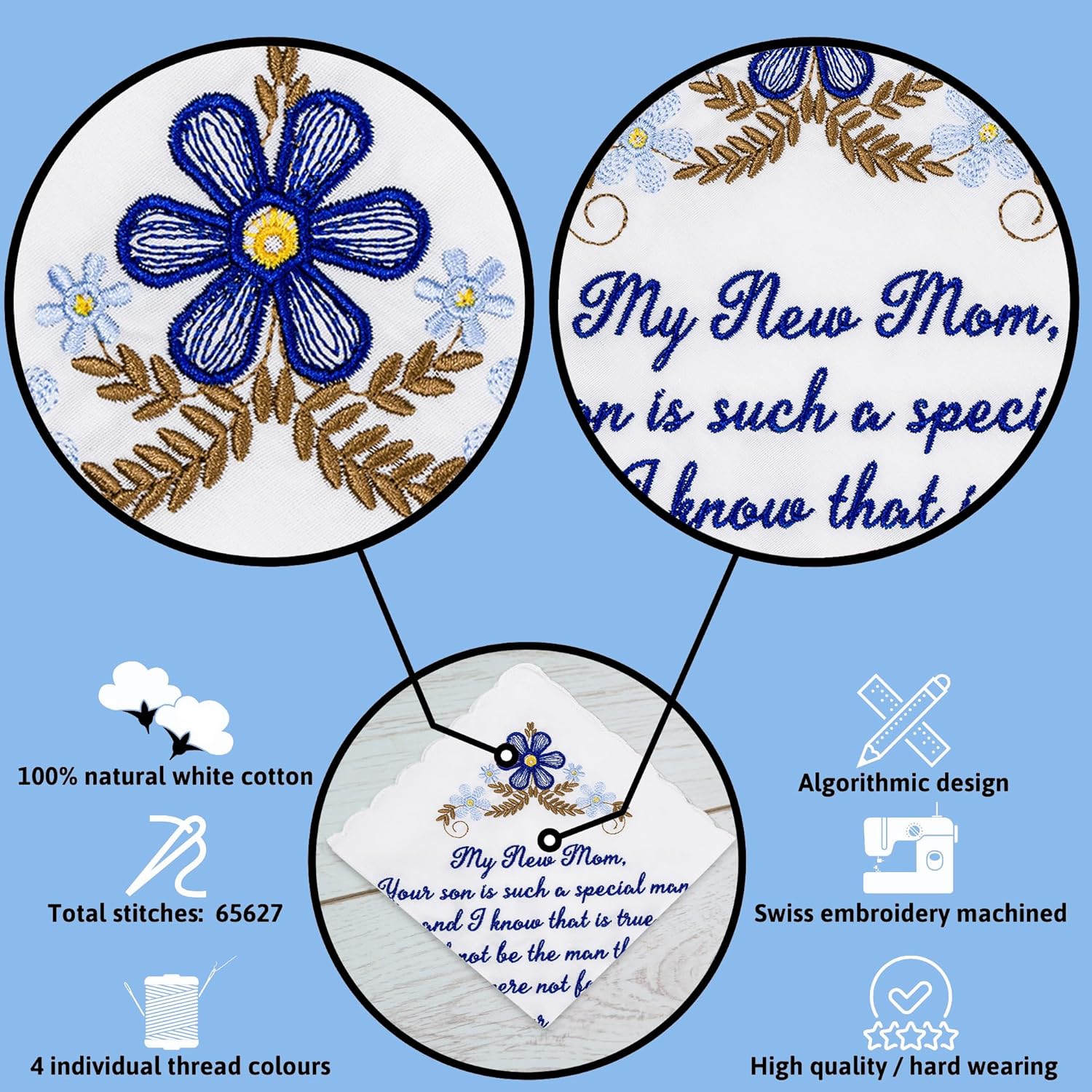 W&F GIFT Embroidered Wedding Handkerchief - Mom, Dad, New Mom, New Dad & Grandma - Image 3