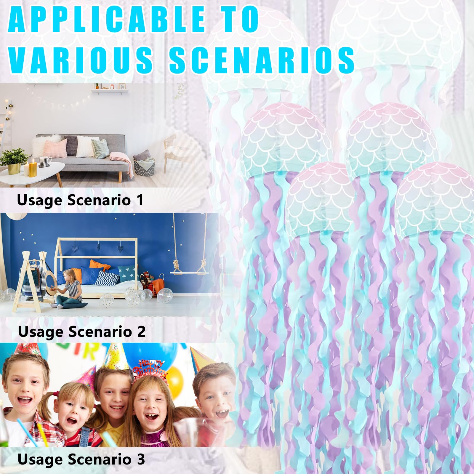 GOMETY Set di 4 lanterne di carta a forma di sirena, decorazione per feste, decorazioni per feste di compleanno, per ragazze, oceano, decorazione di compleanno sotto il mare, per feste