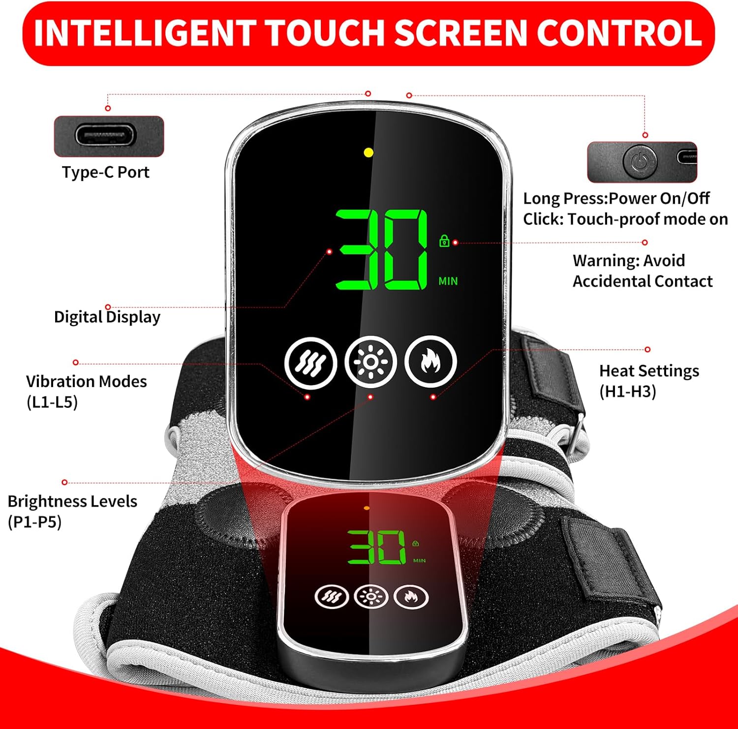 Knee Massager with Heat and Red Light Therapy,Infrared Light Therapy for Knee Pain, 4 Vibration Massage Areas, 5000mAh Rechargeable Heated Knee Brace for Body/Joint/Shoulder/Elbow, 660nm&850nm