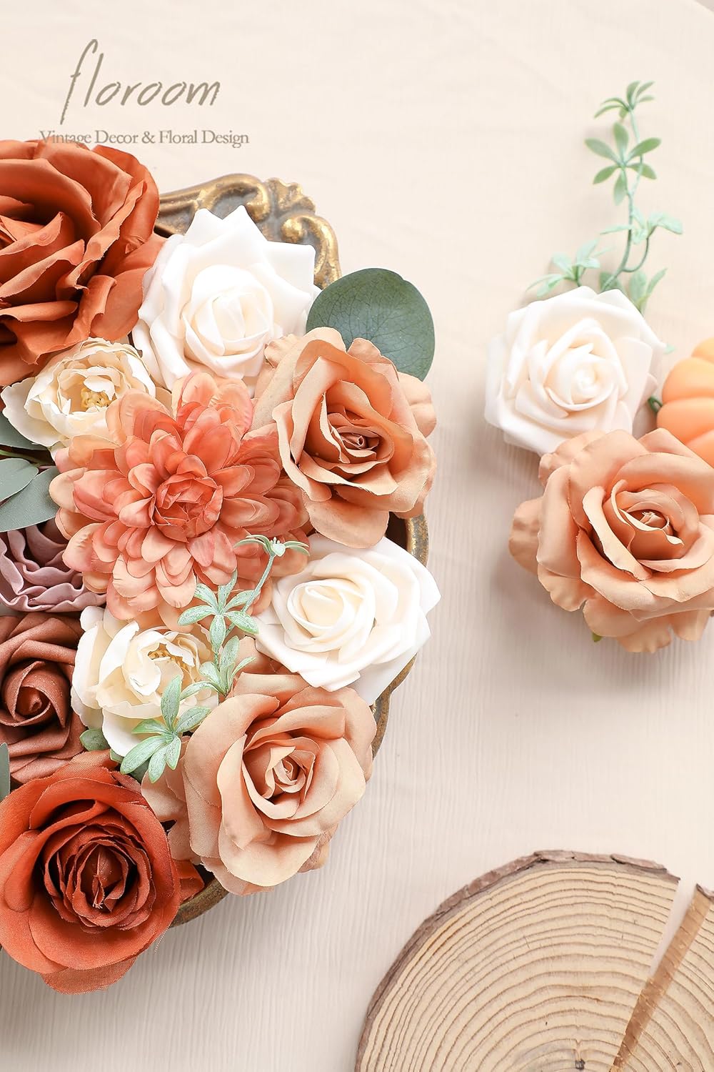 Floroom Terracotta Artificial Flowers Burnt Orange Fake Roses Peonies Dahlia Greenery Combo Box Set for DIY Wedding Bouquets Bridal Shower Centerpieces Floral Arrangements Party Tables Home Decoration - Image 2