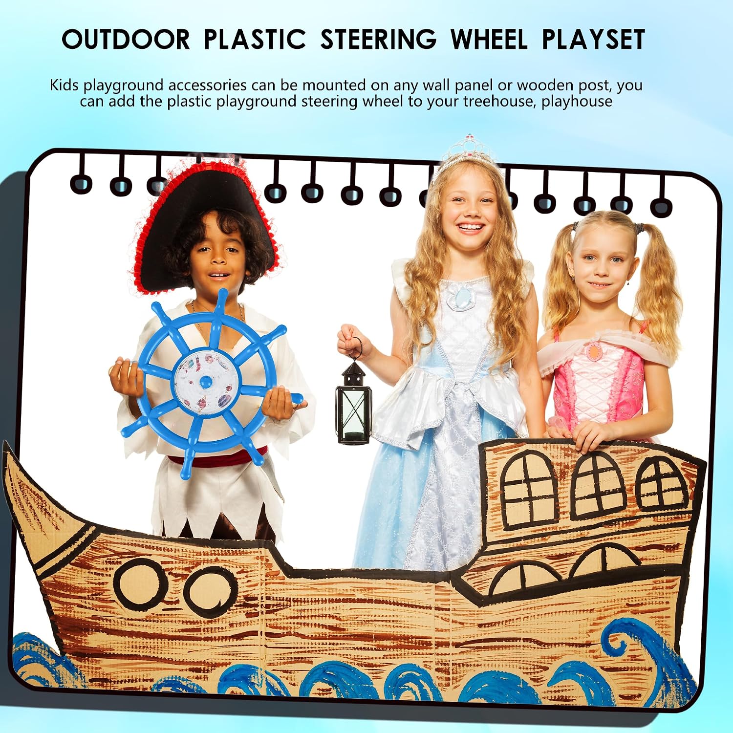 Kids Playground Accessories Outdoor Plastic Steering Wheel Playset Pirate Ship Wheel for Playhouse Garden Backyard Tree House