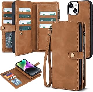 TwoHead for iPhone 14 Wallet Case with 11 Card Holders,Brown