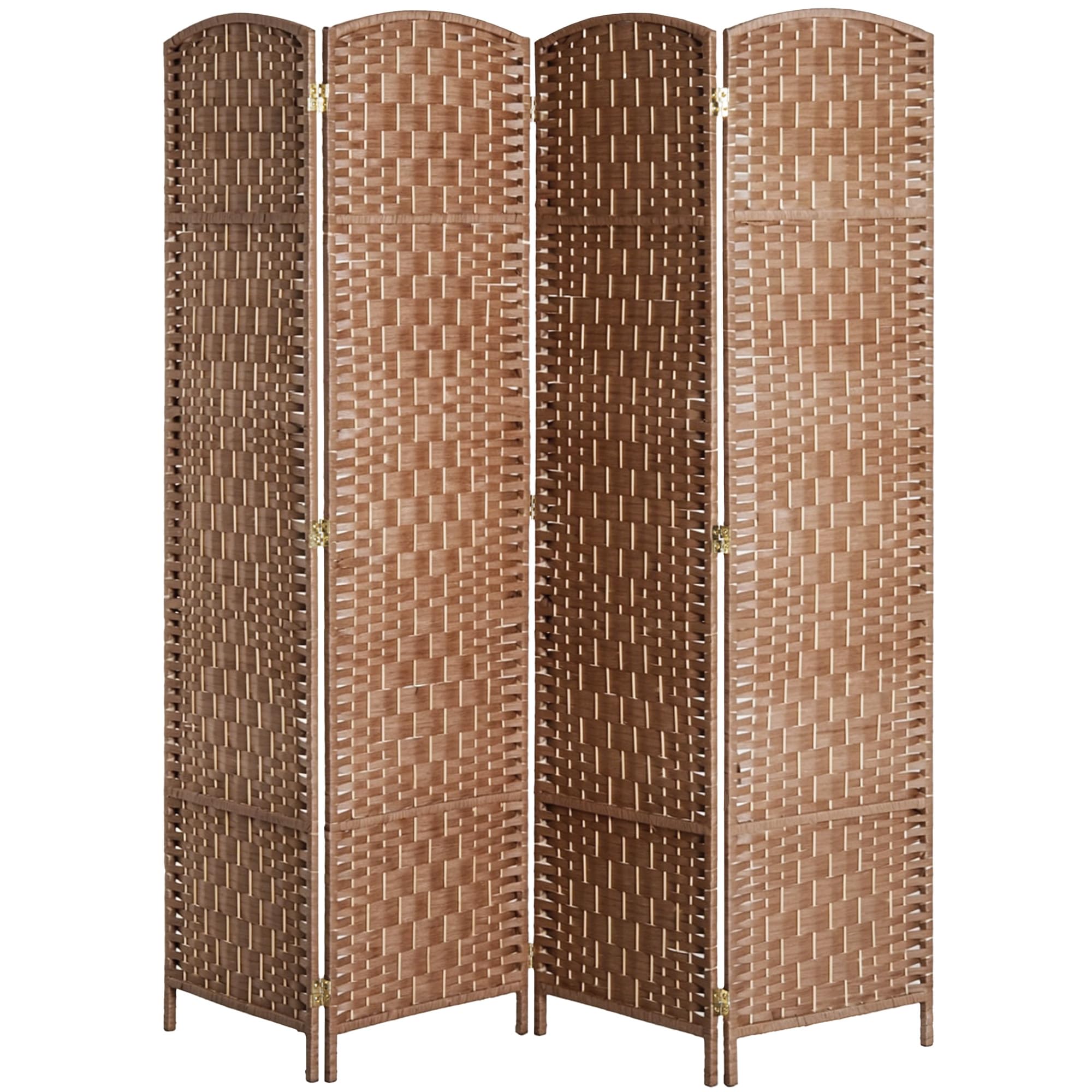 HOMCOM Room Divider 4 Panel, 6FT Tall Folding Privacy Screen, Freestanding Hand-Woven Partition for Room Separation with 360° Hinges, Paper Rope Diamond Weave, Natural
