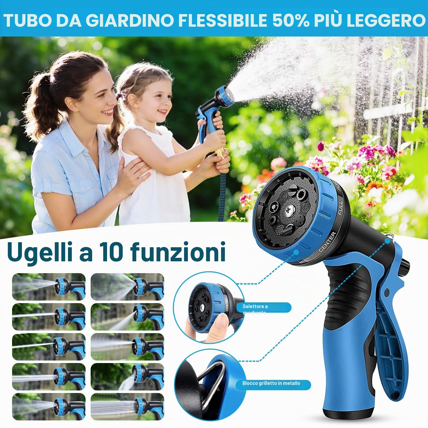 Tubo Estensibile da Giardino - Migliorato Ttubo Acqua Giardino Resistente, Canna dell'acqua con Pistola da Giardino, Non-perde Gomma per Innaffiare,30 Metri Tubo Irrigazione, Tubo Flessibile Giardino