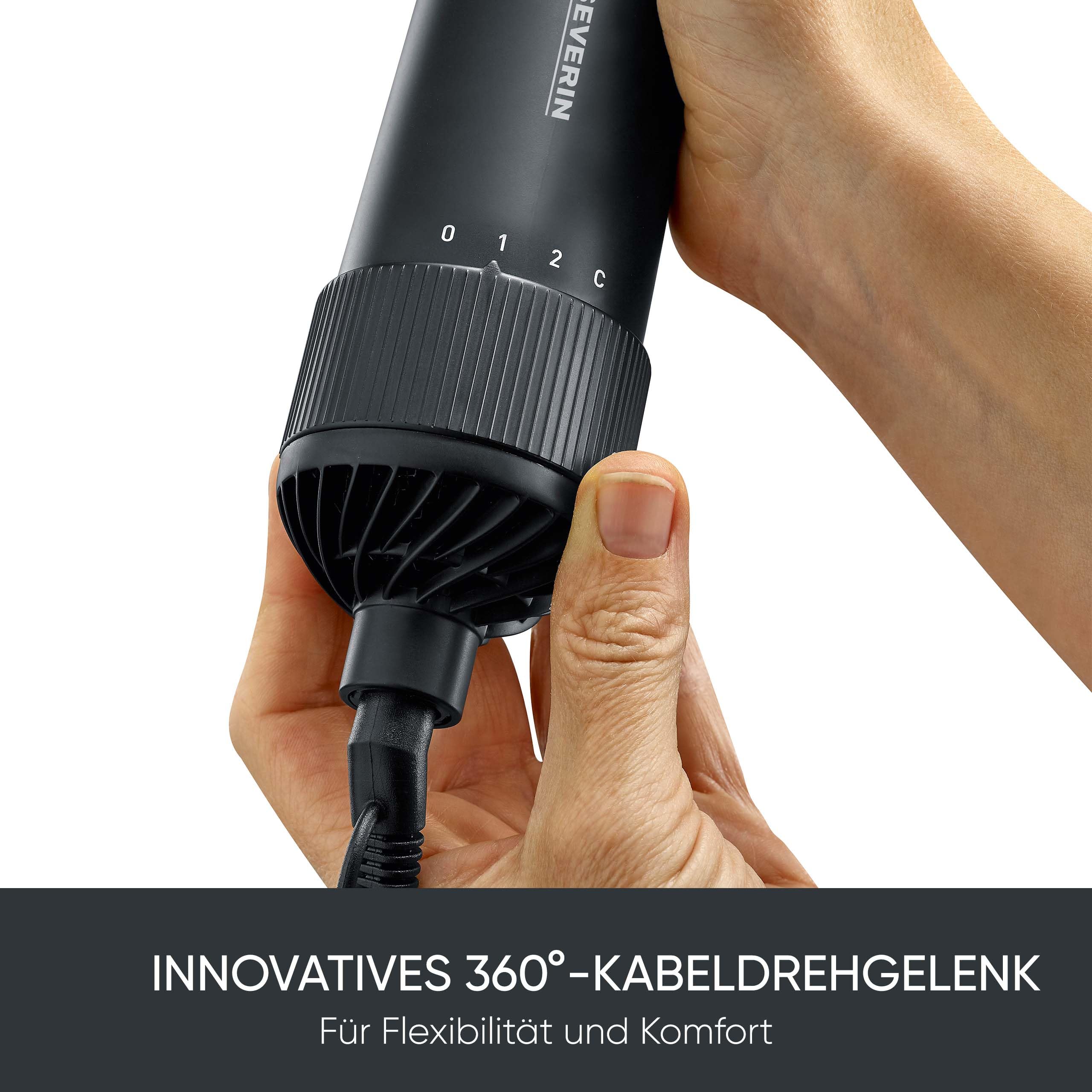 Severin Warmluftbürste rotierend, Föhnbürste mit 2 Aufsätzen (40mm und 50mm), 2 Temperatureinstellungen, Kaltstufe, Styling-Bürste, Keramik-Keratin-Beschichtung, 1000W, schwarz, WL 0241