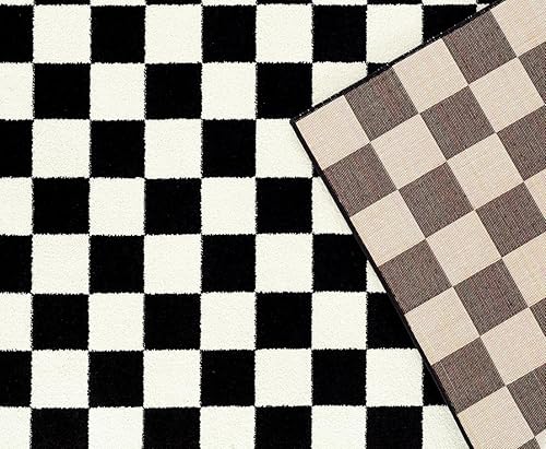 Miniatura 7 de LUXE WEAVERS Alfombra geométrica a cuadros en blanco y negro de 6 x 9 pulgadas