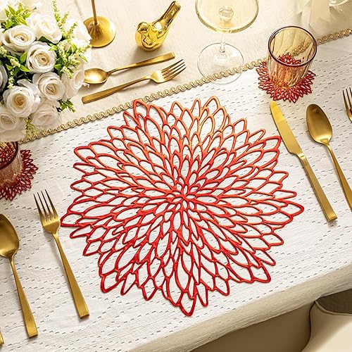 Miniatura 9 de Juego de 4 manteles individuales plateados, manteles individuales y 4 posavasos modernos de vinilo lavables redondos para Navidad, cumpleaños,