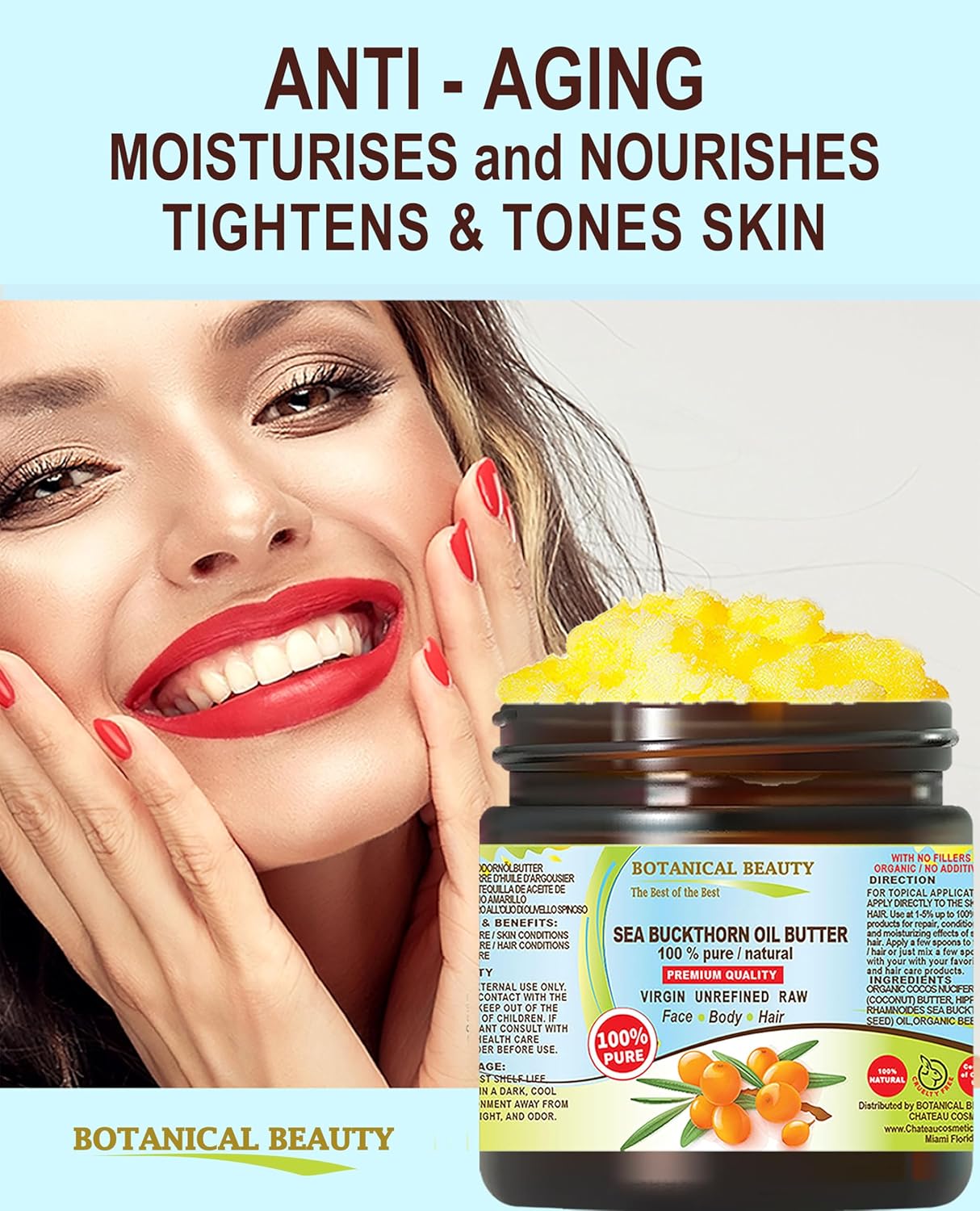 Botanical Beauty SEA BUCKTHORN OIL BUTTER Pure Natural Virgin Unrefined RAW for FACE SKIN BODY HAIR NAILS, vitamin C (4 Fl Oz) - Image 4