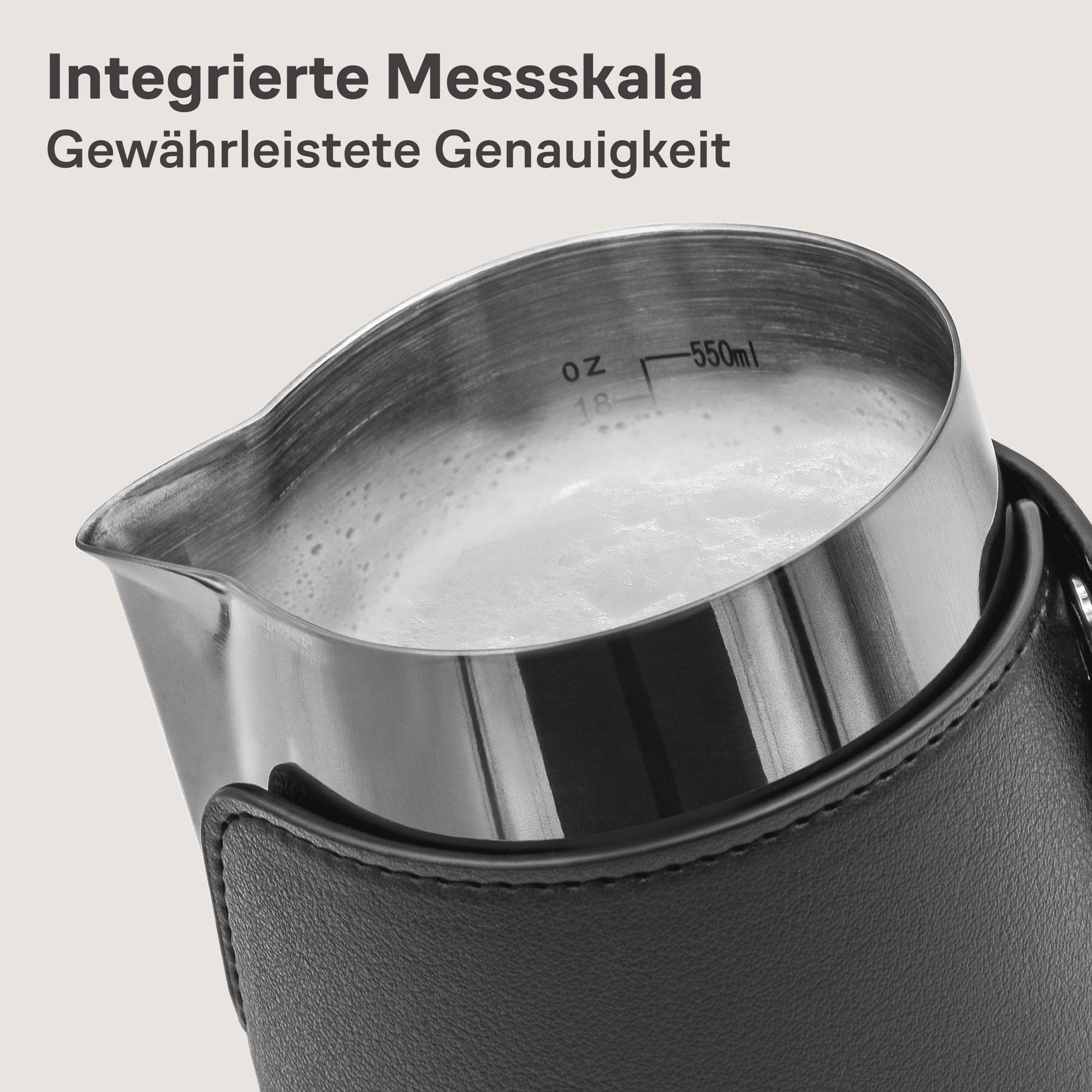 Cosumy Milchkännchen Edelstahl 500ml Schwarz - Milchkanne mit Messkala - Für Latte Art - Barista Zubehör