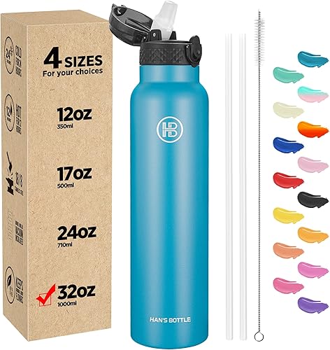Han's Bottle Botella de agua deportiva de 32 onzas, tapa con pajilla, a prueba de fugas, acero inoxidable aislado al vacío, doble pared, taza Han's Bottle Botella de agua deportiva de 32 onzas, tapa con pajilla, a prueba de fugas, acero inoxidable aislado al vacío, doble pared, taza