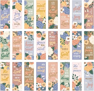 Religious Bookmarks / 2" x 6" Motivational Paper Bookmark Set / 24 Christian Verses Page Marker Designs/Bible Study Bookmarks/Made in The USA