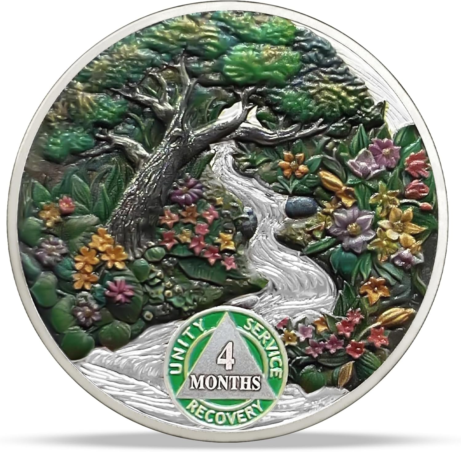 4 Month Sobriety Coin AA Chip, Spring Sobriety Medallion for Recovery, Inspirational AA Token for Alcoholics Anonymous, Sober Gift Recovery Chip for Men and Women, 3D Sober Coin