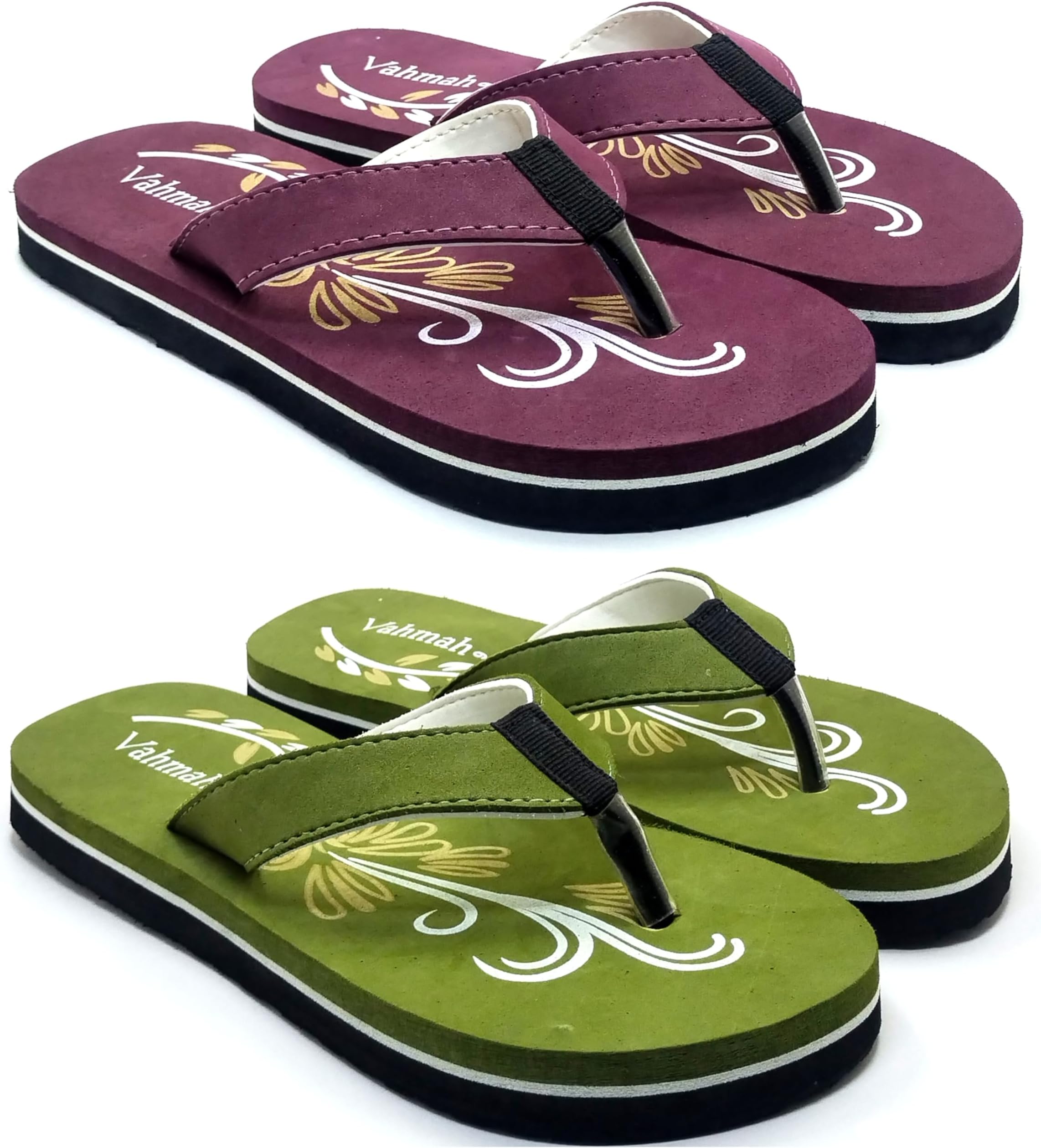 - Women's flat Printed Slipper Flipflop/Daily Flipflops/Slipper For Girl Women Stylish | Super Soft | Casual wear| Anti Skid |Thong Slippers for Women (Tan)(Combo Pack Of 2) (BLT-079-Maron-Green-37)_PT