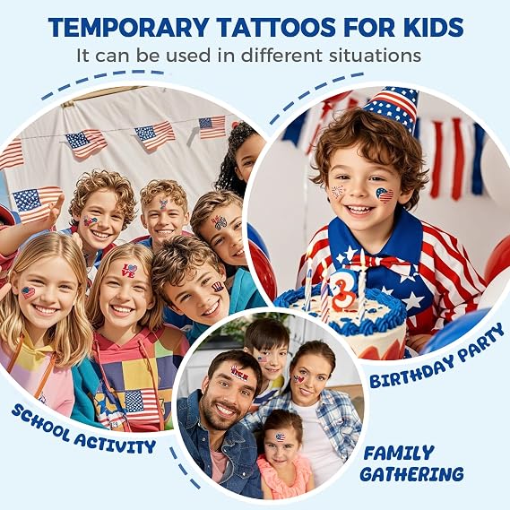 Awinmay 4th of July Temporary Tattoos - 80 Pcs Independence Day American Flag Red White and Blue Tattoos for Kids,Memorial Day,Labor Day,Fourth of July Party Decorations and USA Party Favors 10 Sheets