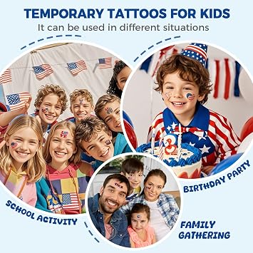 Awinmay 4th of July Temporary Tattoos - 80 Pcs Independence Day American Flag Red White and Blue Tattoos for Kids,Memorial Day,Labor Day,Fourth of July Party Decorations and USA Party Favors 10 Sheets
