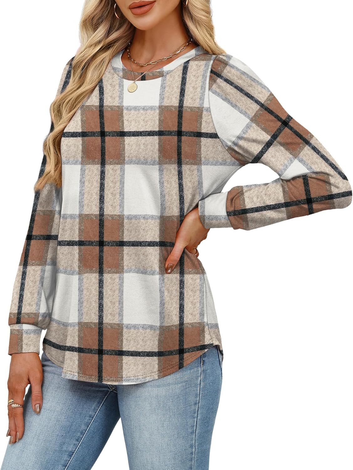 Alaroo Womens Long Sleeve Shirts 2025 Fall Tunic Tops Crewneck Blouses Print - Image 4