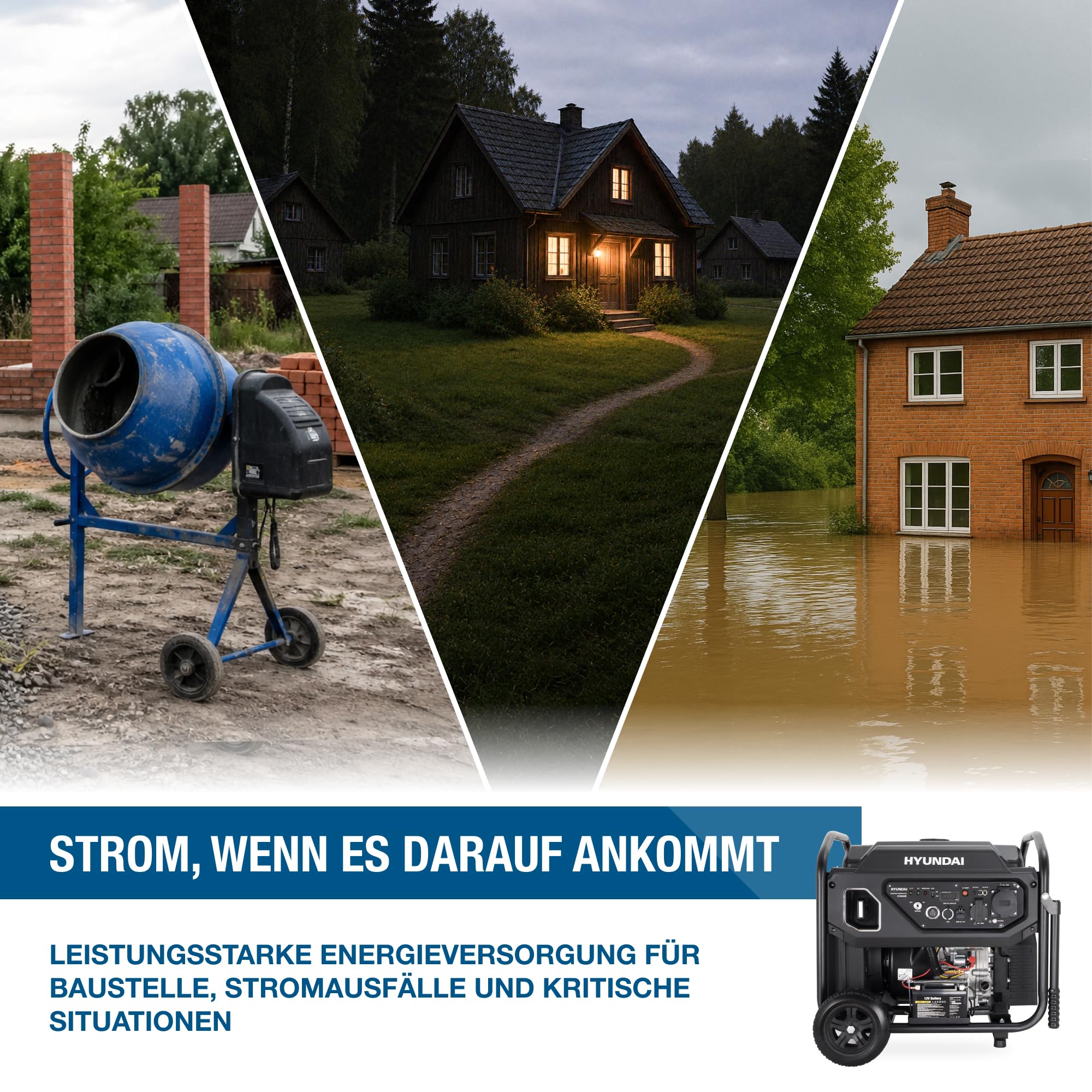 HYUNDAI Benzin Stromerzeuger HY8000iE – 8.0 kW Inverter Generator mit ATS-Anschluss, E-START, Fernbedienung & ECO-Modus – ideal für Baustelle und als Notstromaggregat