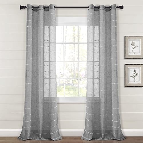 Lush Decor Farmhouse - Par de paneles de cortinas traslúcidas con textura y ojales, 38 pulgadas de ancho x 84 pulgadas de largo, gris oscuro