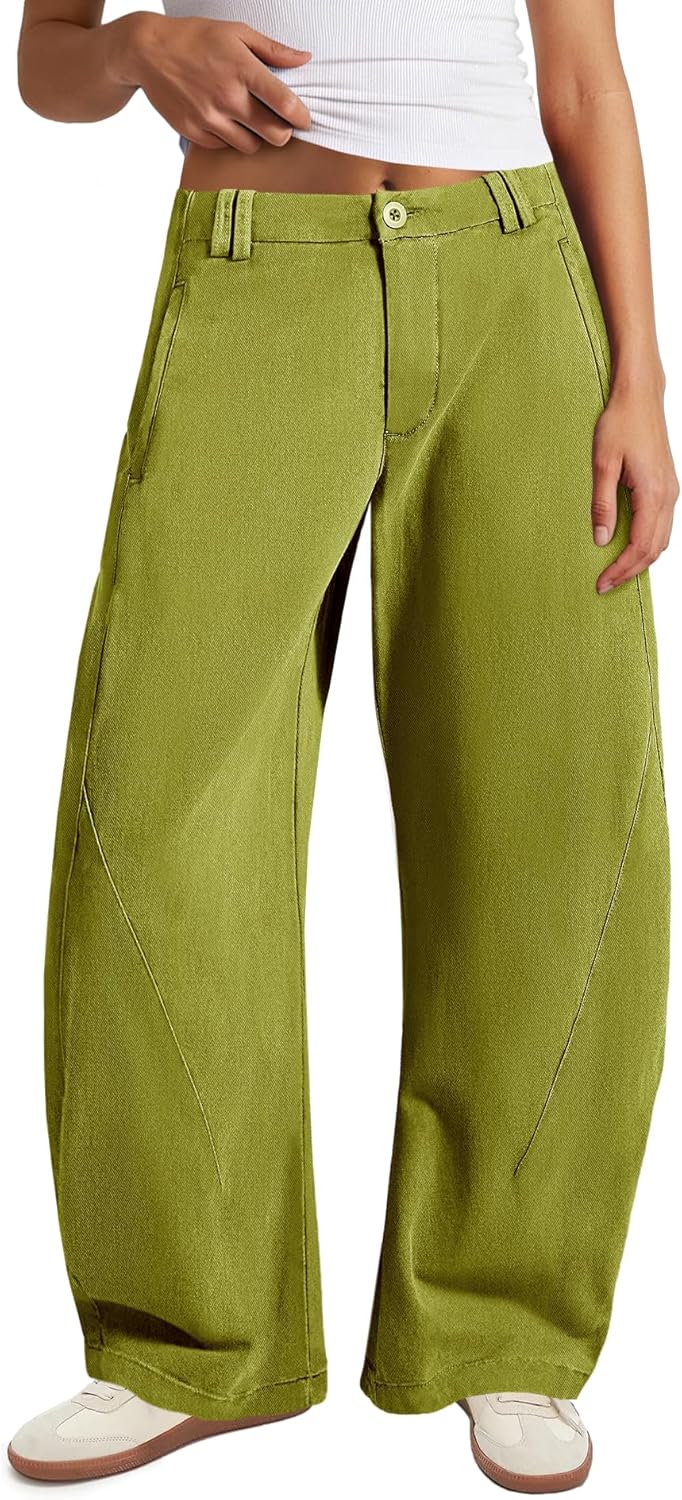 SENSERISE Womens Wide Leg Jeans High Waisted Pants Casual Barrel Chino Trousers Trendy Loose Pants with Pockets
