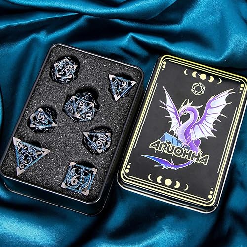 Miniatura 6 de ARUOHHA Juego de dados de metal huecos DND Dungeons and Dragons Black Blue D y D con caja de regalo, dados poliédricos RPG D&D, juegos de rol D20