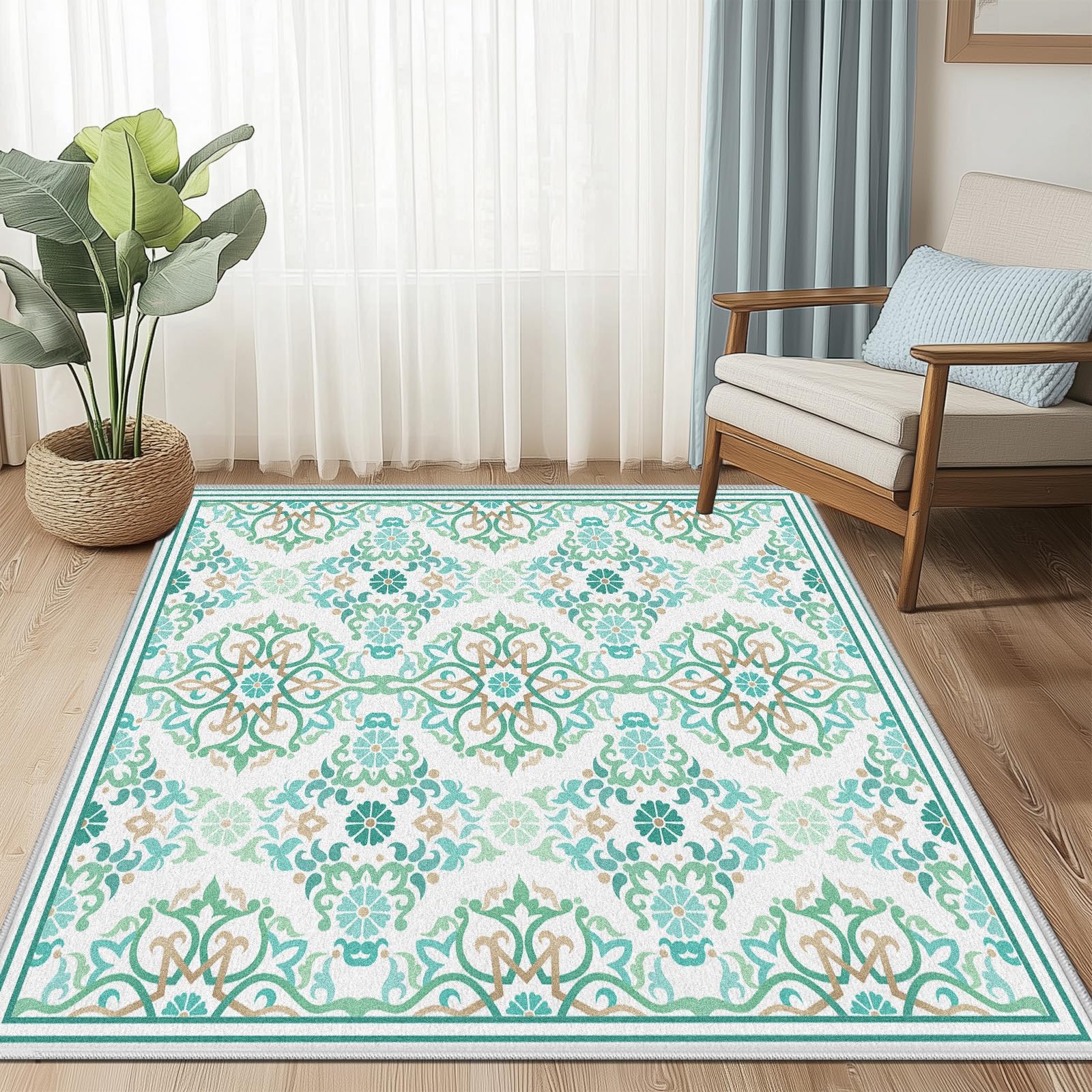 Tapis de chambre boho floral lavable style vintage grand tapis doux 250x300
