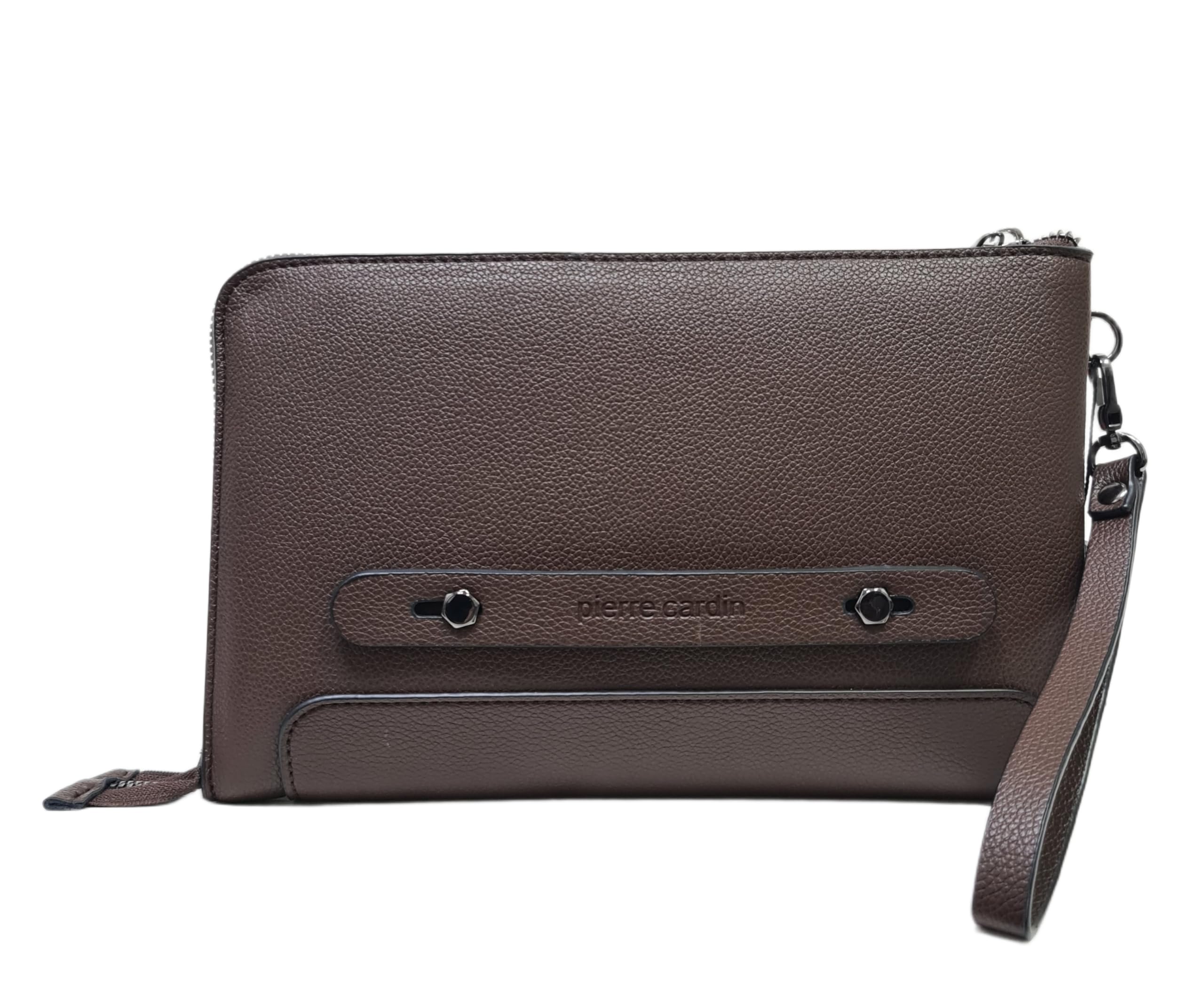 Pierre Cardin Borsello Pochette a Mano in Pelle Sintetica, Nero, Blu e Marrone, con Manico Rimovibile, Dimensioni 25,5x16,5X2 cm ART. 14 Stampa Logo a Fuoco sul Frontale