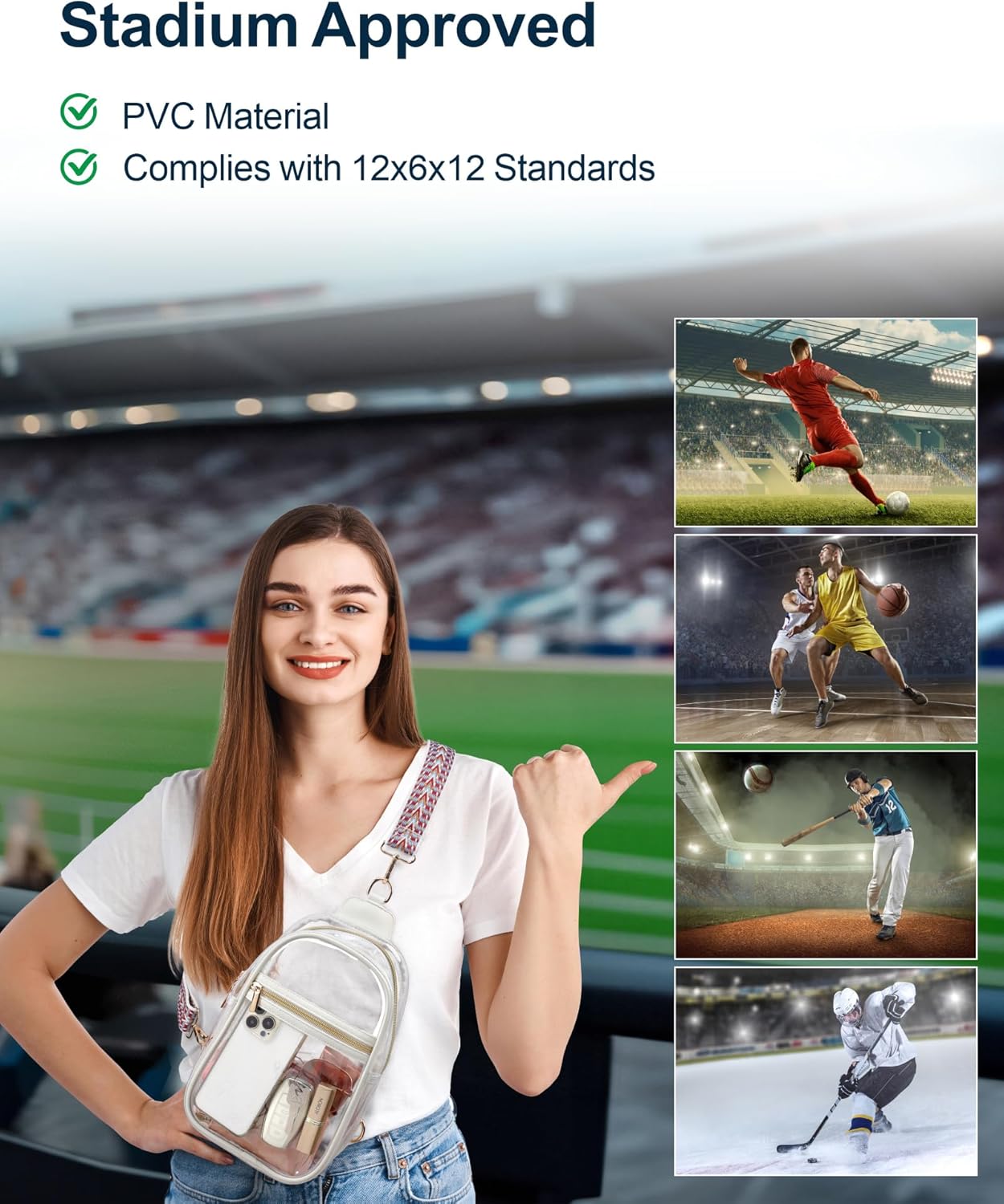 PACKISM Clear Sling Bag Stadium Approved - Clear Bag for Stadium Events & Holographic Bag for Music Festivals Jacquard Strap - Image 8