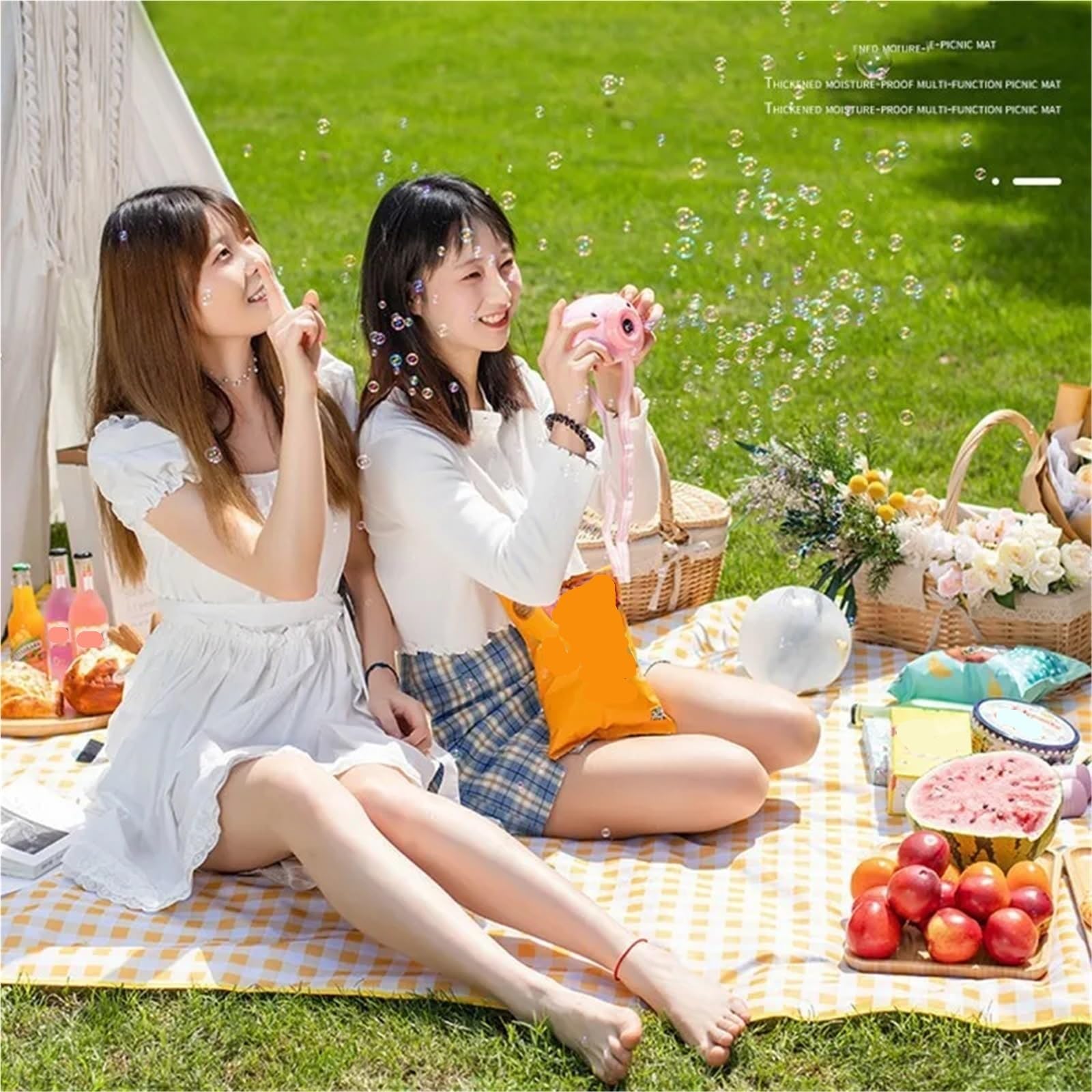 Tappetino da picnic in tessuto non tessuto impermeabile ispessito, da spiaggia, per campeggio e uso esterno, giallo, 200 x 200 cm, taglia unica